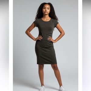 JOSEPH RIBKOFF Striped Dress Black Brown Shift Sheath Knit Work Wear